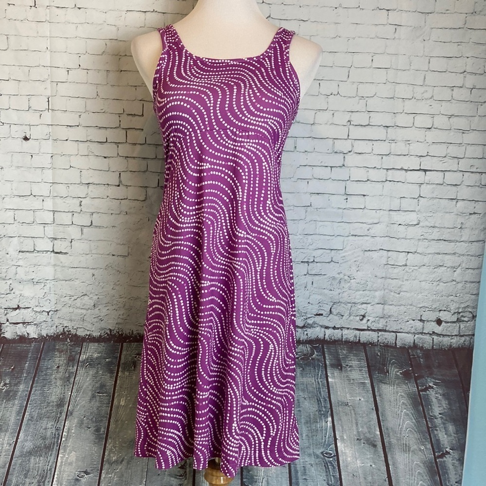 Columbia PFG Omni Freeze Dress Purple Dots S Athleisure Granola Girl Hiking Gorp